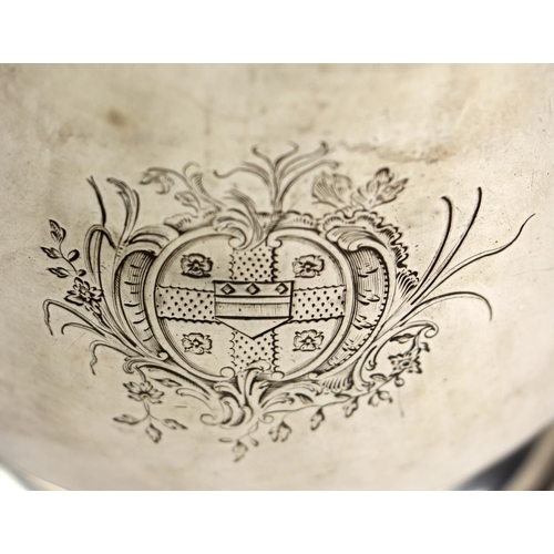 23 - An important 18th Century Irish silver Tankard, with domed and hinged lid, with scroll handle turned... 