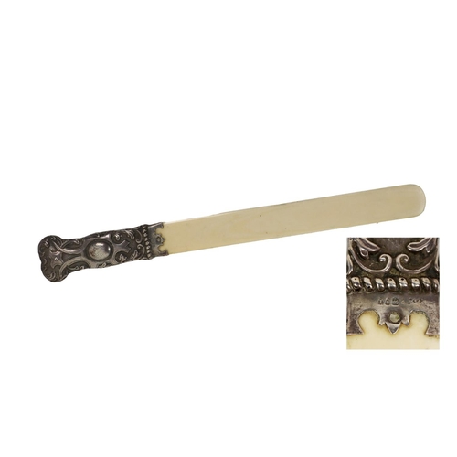 27 - A good large Page Turner or Letter Opener, with fine crested embossed silver handle with London mark... 