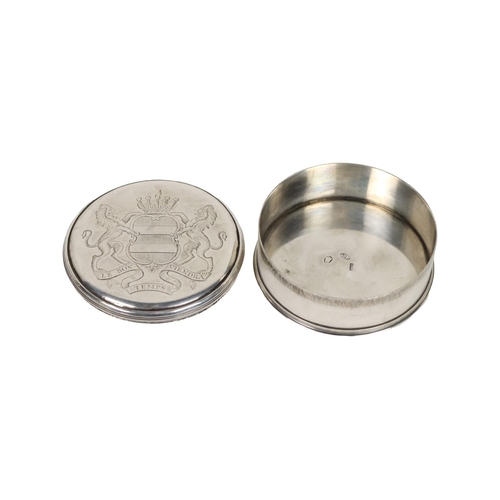 58 - An important George III Irish silver circular 'Freedom' Box, with engraved crest on removable lid, f... 
