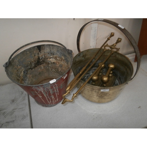 155 - vintage fire bucket, brass coal bucket, etc