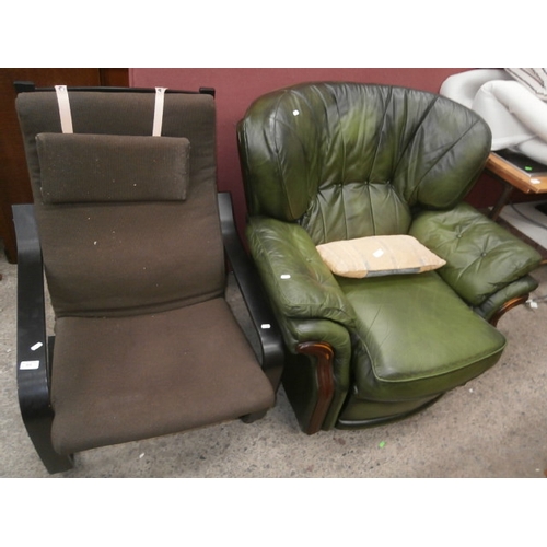 404 - Green leather arm chair and modern easy chair