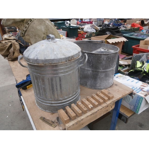 79 - small galvinized bin and mop bucket