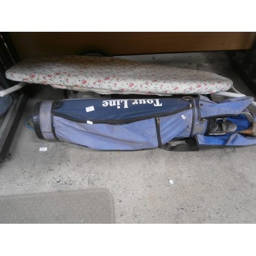 74 - golf trolley, bag and clubs and ironing board