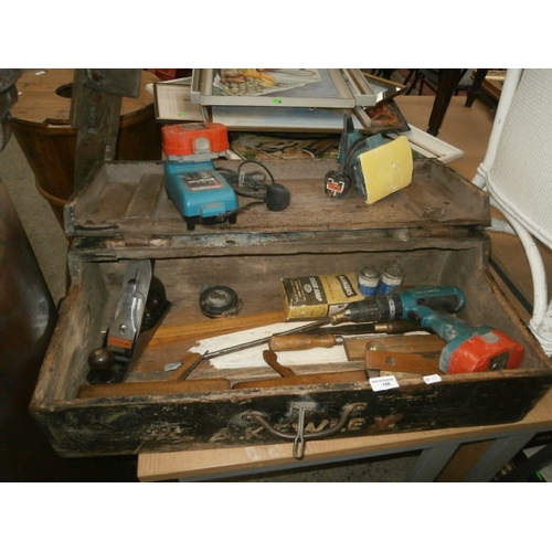 166 - Vintage tool box with collection of power and hand tools