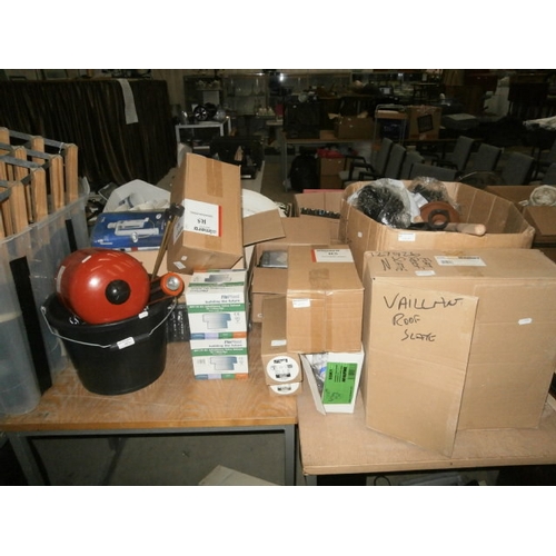 107 - Lot inc new expansion vessels, flush daddy, dual safety thermostats, Grundfos conlift, plumbing pipe... 