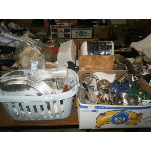 87 - 4 boxes inc toaster, kitchen utensils, mixing bowls, stainless steal serving set, etc