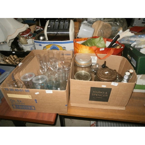 99 - Lot inc glassware, vintage storage jars, knife set, etc