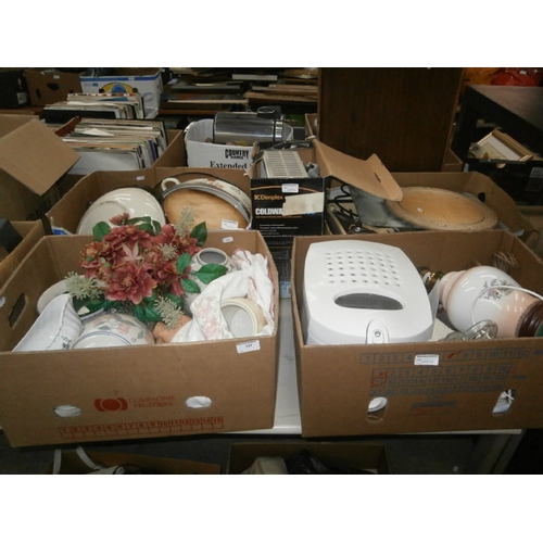 137 - Five boxes inc vases, casserole dishes, bread maker, flowers, etc