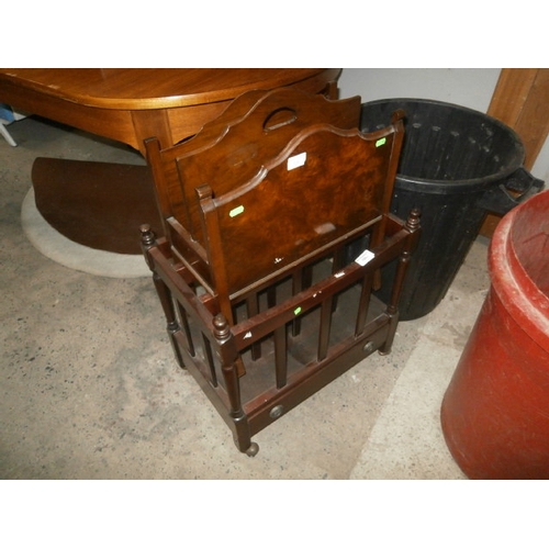 529 - Vintage walnut magazine rack and a mahogany rack on drawer