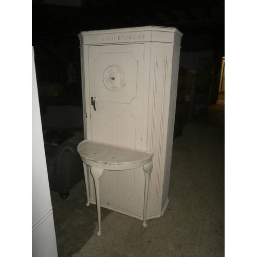 504 - Vintage painted single wardrobe and a demi lune table