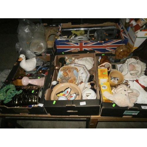 58 - 3 boxes of pottery & household items