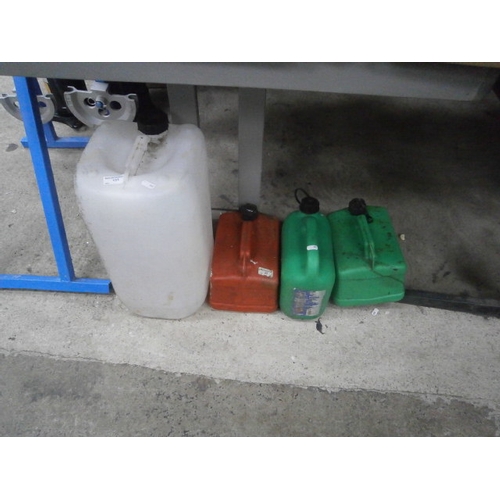 131 - Three petrol cans and water container