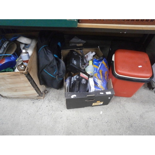 149 - Lot inc maintenance chemicals, air compressor, cooler box, etc