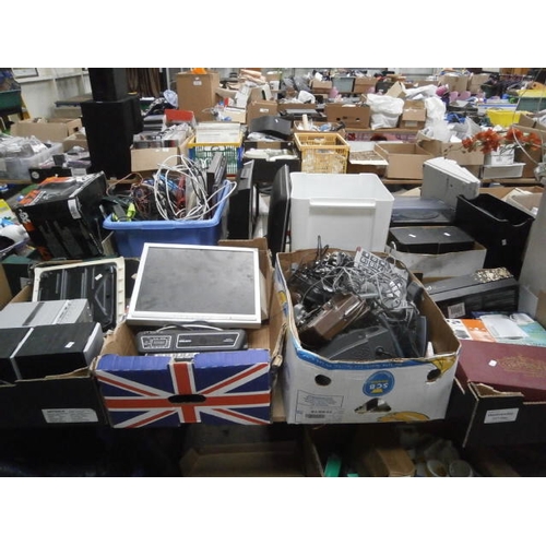 79 - Four boxes of electronics inc stereo, computer monitor, telephones, etc