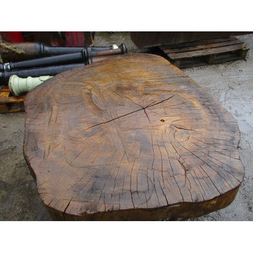 16 - 1 very solid and chunky oak garden table, approx. 44 inch diameter