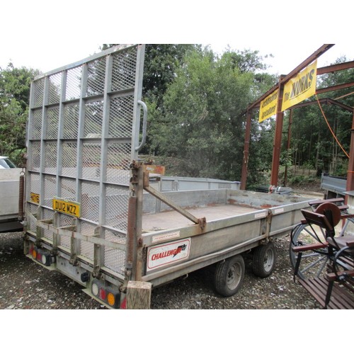 33 - Indespension 14ft twin axle drop side trailer with loading ramp and winch attachment.