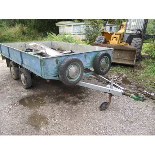 29 - Galvanised metal twin axle trailer with ramps. All lights working, needs repair to floor - boards in... 