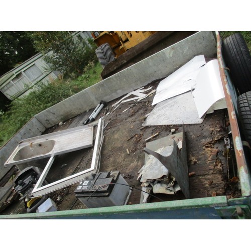 29 - Galvanised metal twin axle trailer with ramps. All lights working, needs repair to floor - boards in... 