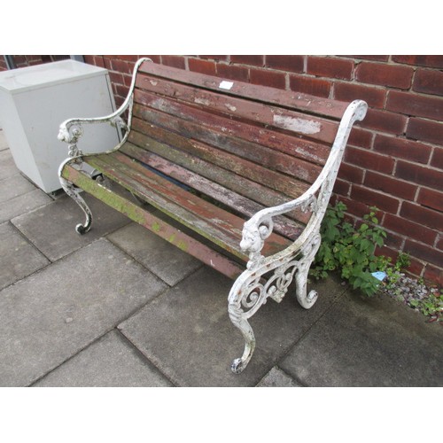 168 - Garden bench with lion head cast iron ends