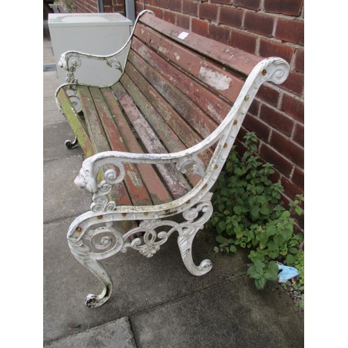 168 - Garden bench with lion head cast iron ends