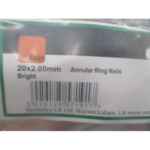 1108 - 10 bags of 20x2mm Annular Ring Nails 2.5kgs Avg Qty