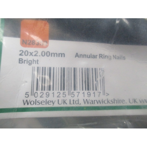 1109 - 10 bags of 20x2mm Annular Ring Nails 2.5kgs Avg Qty