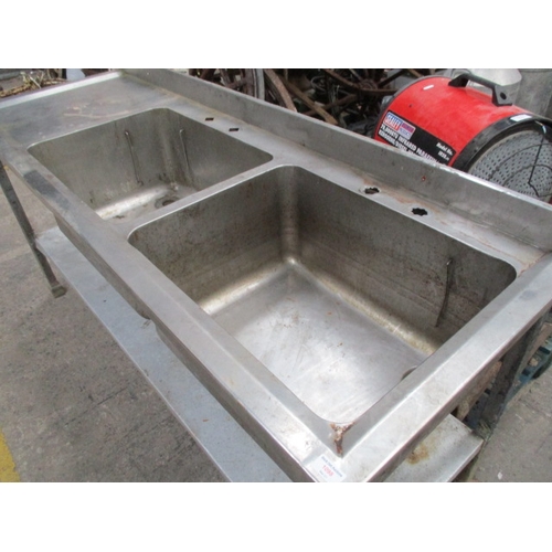 1098 - Stainless steel double deep sink unit. 72 x 25 x 34 inch