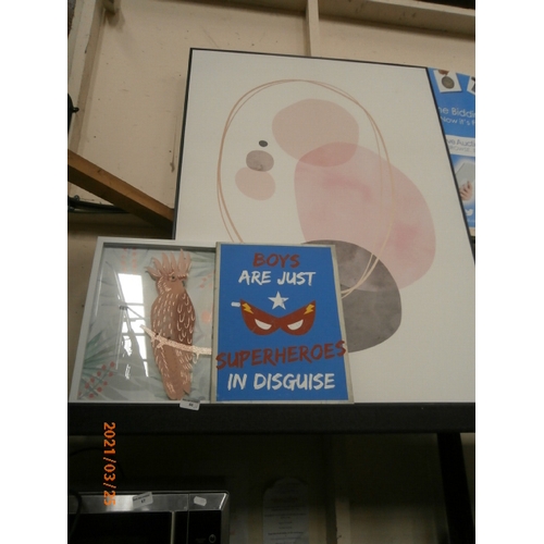 66 - Lot inc large canvas print, small canvas print and Parrot picture