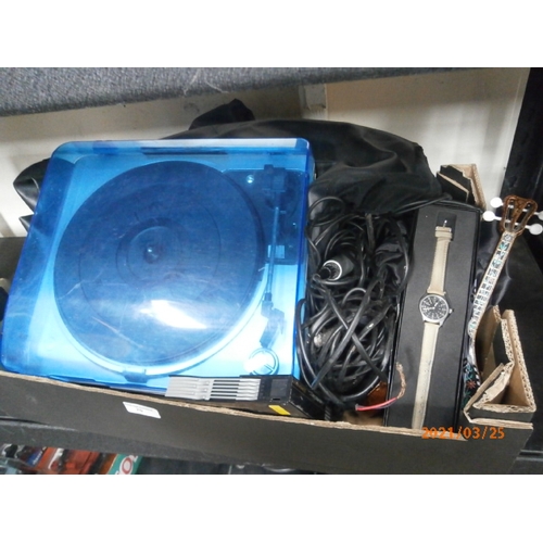 70 - Lot inc record player, hair straighteners, watch, etc