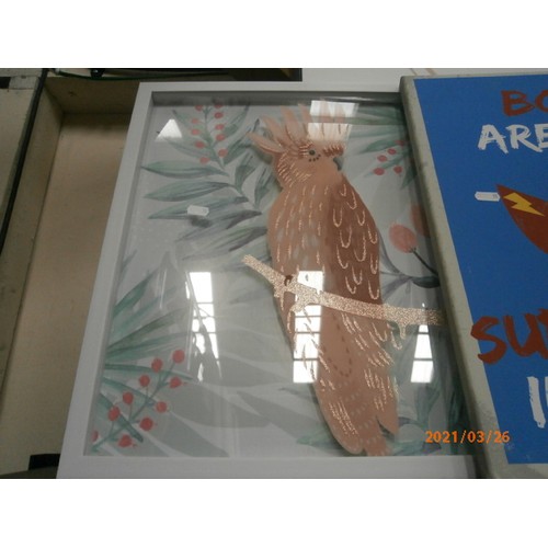 66 - Lot inc large canvas print, small canvas print and Parrot picture