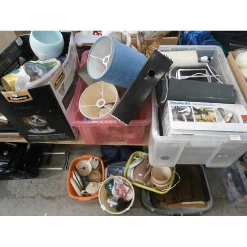 124 - Three boxes inc toaster, kettle, lamps, glassware, etc
