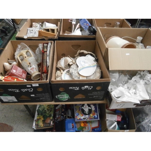 138 - Four boxes inc crockery, glassware, lamps, ornaments, etc