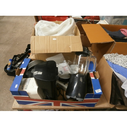165 - Two boxes inc electric blanket, blender, biscuit tin, etc