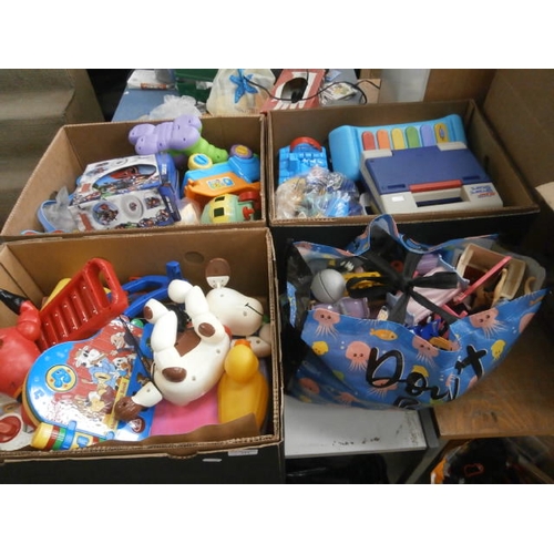171 - Three boxes and bag containing toys