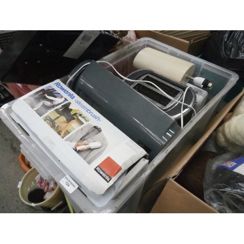 124 - Three boxes inc toaster, kettle, lamps, glassware, etc