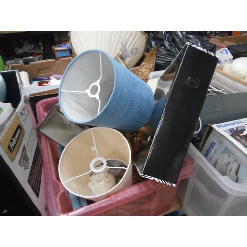 124 - Three boxes inc toaster, kettle, lamps, glassware, etc