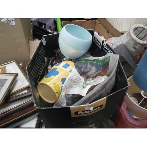 124 - Three boxes inc toaster, kettle, lamps, glassware, etc