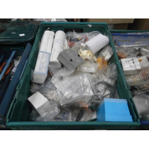 127 - Two boxes of electronic hardware, etc