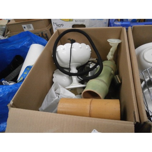 129 - Three boxes inc toaster, crockery, vases, etc