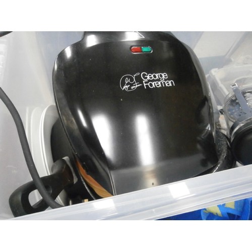 130 - Bag and box inc George Foreman grill, crockery, lamp, bin, etc