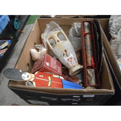 138 - Four boxes inc crockery, glassware, lamps, ornaments, etc