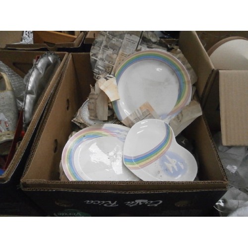 138 - Four boxes inc crockery, glassware, lamps, ornaments, etc