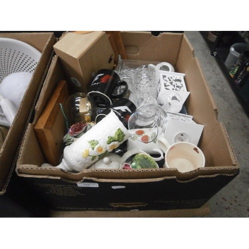 155 - Three boxes inc glassware, dome clock, AV receiver, letter rack, etc