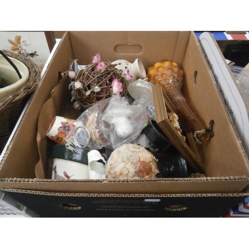 157 - Three boxes inc blender, candlesticks, decanter, lamps, etc