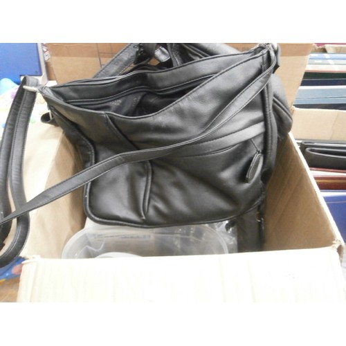 172 - Four boxes inc photo albums, candelabra, lampshade, handbags, etc