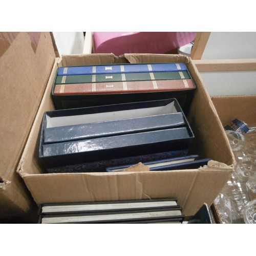 172 - Four boxes inc photo albums, candelabra, lampshade, handbags, etc