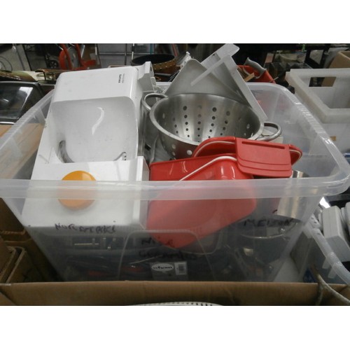 177 - Four boxes inc kitchen gadgets, cutlery, massager, etc