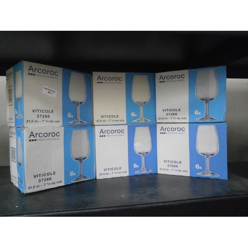 44 - Six boxes of Arcoroc wine glasses 6 per box