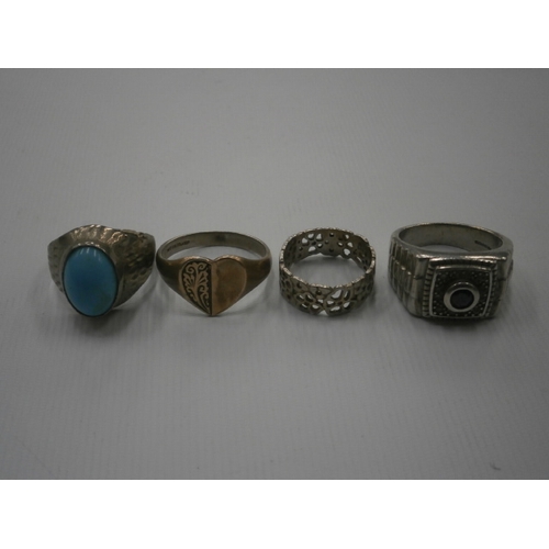 242 - Lot inc two Silver rings stamped 925, 9ct on silver ring and one silver coloured ring