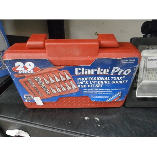 37 - Lot inc MiniSun solar floodlight and Clarke Pro socket set